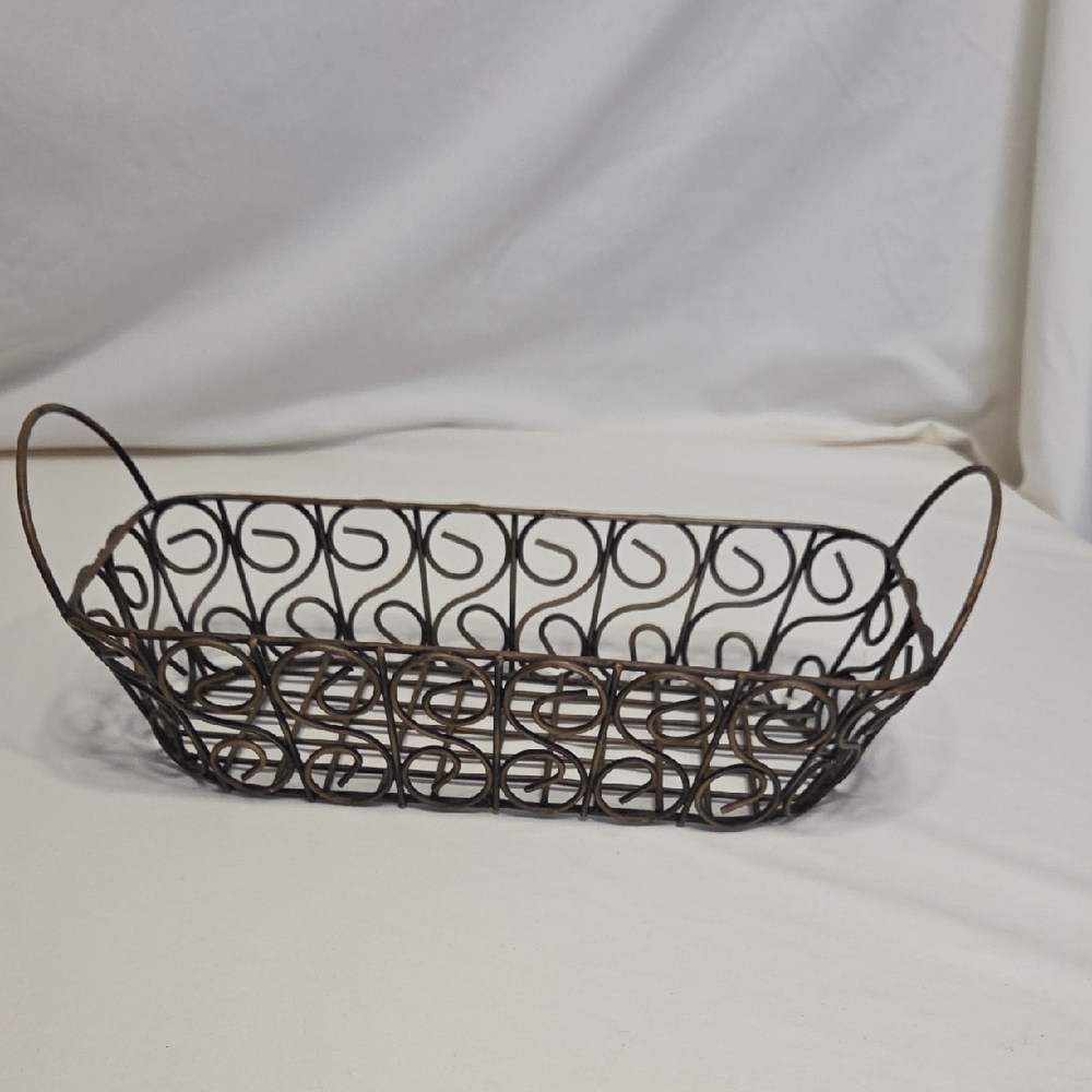 Artisan Bronze Wire Basket with Handles